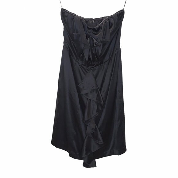 Express Dresses & Skirts - Express Silk Cocktail Dress Size 4 Sheath Black Ruffle Strapless Party  Stretch